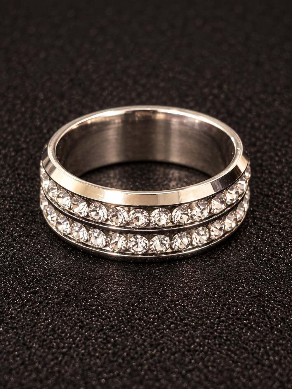 Silver Stainless Steel Rhinestone Ring